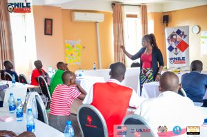 Sarah Pacutho in leadership session with the students at the retreat